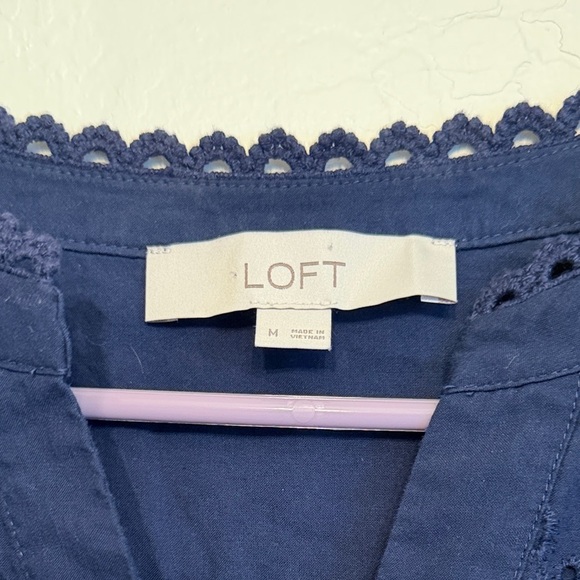 LOFT Midnight Blue Lace Button-Up Top - Picture 2 of 4